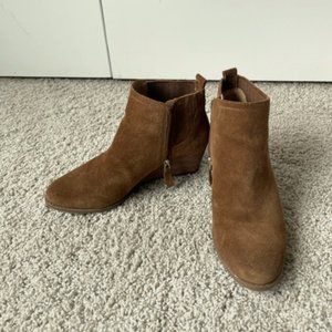 Franco Sarto caramel suede wedge heel booties
